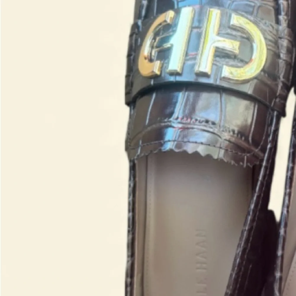 Cole Haan Crocodile Pattern Loafers with Gold Detail - Picture 7 of 8